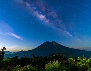 Fototapeta premium Night sky panorama over a volcano