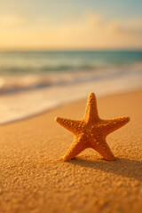 Seastar on the beach at sunset