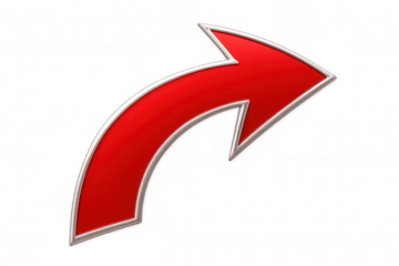 Metallic-edged red arrow pointing upward and rightward, signaling direction against transparent backdrop, emphasizing key visual guidance
