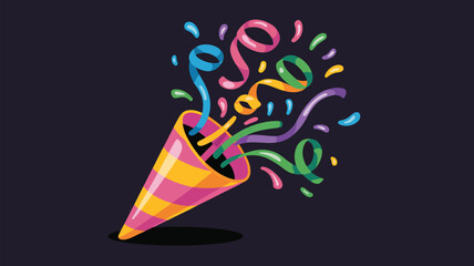 Bright party popper erupts with vibrant confetti and streamers, creating a dynamic celebration explosion perfect for festive occasions and joyous events.
