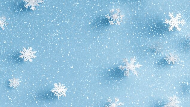 Wintery scene with snowflakes on a light blue background