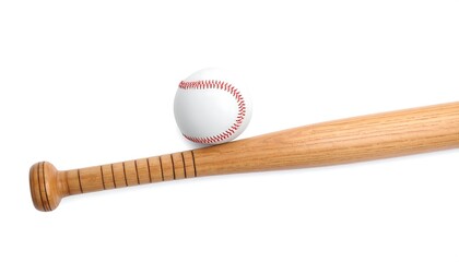 Baseball bat and ball on white background