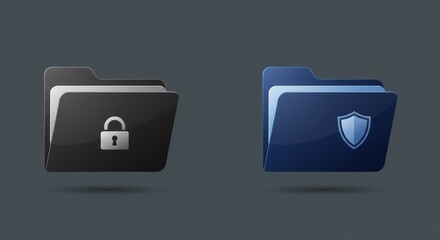 Illustration of data security folders with lock and shield icons