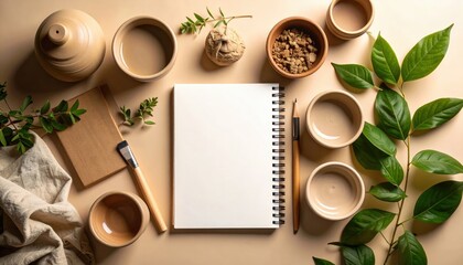 Beige Workspace With Craft Supplies