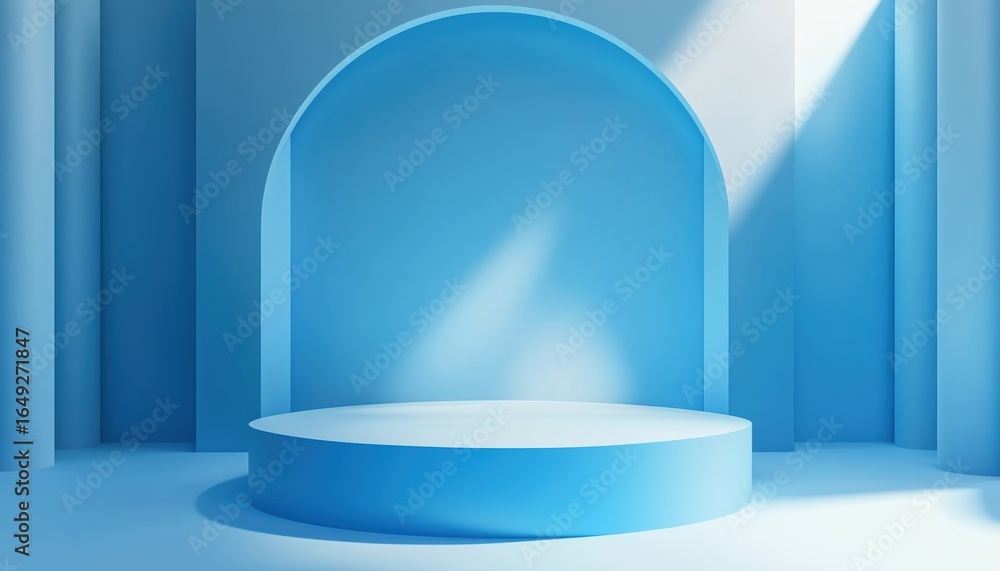 Poster abstract geometry podium for product presentation in blue: scene mockup for products display and sta