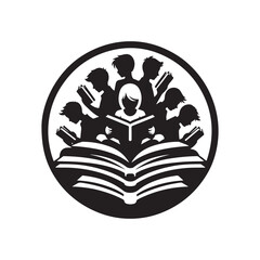 student reading books vector silhouette clip art logo design illustration. education icons collections