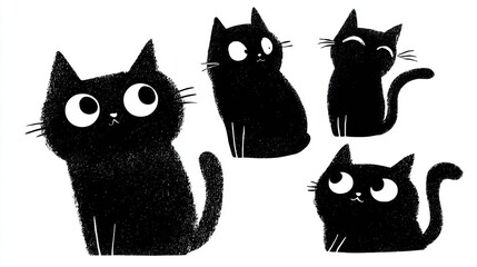 Fototapeta premium Four black cats in various poses (1)