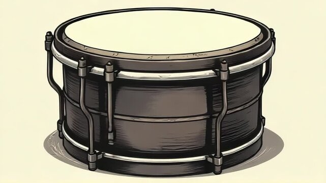 A drawing of a black drum with a white top, suitable for use in designs related to music or cultural events