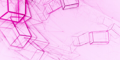 Geometrische pinke 3D-Blöcke in dynamischer Symbiose – technische Visualisierung digitaler Systeme, Architektur, Konstruktion, KI, Netzwerk,  Informationsstruktur, Technologie, Wissenschaft