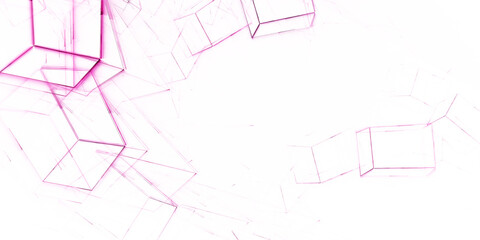 Geometrische pinke 3D-Blöcke in dynamischer Symbiose – technische Visualisierung digitaler Systeme, Architektur, Konstruktion, KI, Netzwerk,  Informationsstruktur, Technologie, Wissenschaft