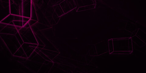 Geometrische blaue 3D-Blöcke in dynamischer Symbiose – technische Visualisierung digitaler Systeme, Architektur, Konstruktion, KI, Netzwerk,  Informationsstruktur, Technologie, Wissenschaft