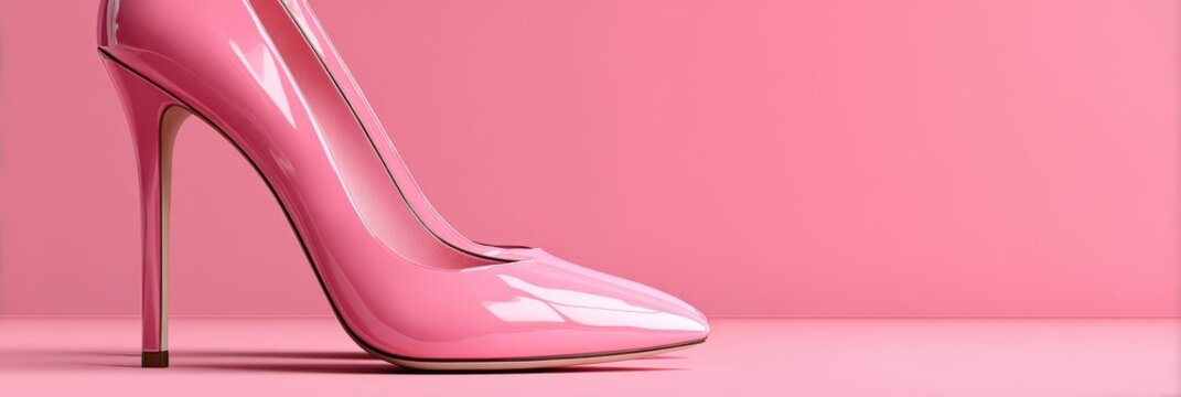 Stylish pink high heel shoe on a pastel pink background highlighting modern fashion trends in footwear