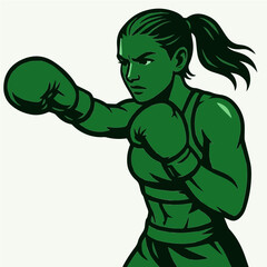 Strong Female Boxer: A dynamic illustration of a determined female boxer throwing a powerful punch, embodying strength, grit, and athletic prowess.