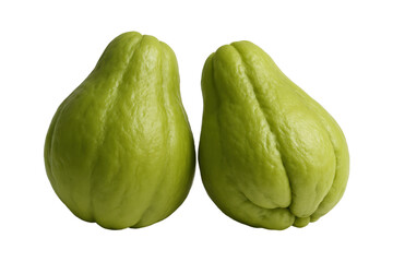 Fresh green chayote squash isolated on white background, tropical vegetable for healthy cooking and organic food recipes