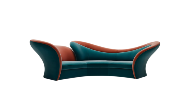 Elegant teal and coral sofa isolated on transparent background offers a stylish seating solution for modern living rooms - Powered by Adobe