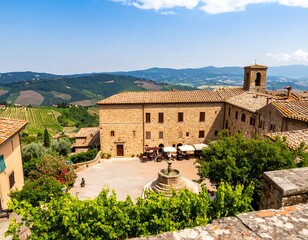 Obraz premium High-angle view of a charming Italian town square