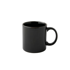 Sleek monochrome mug casting subtle reflections in a minimalist studio setting isolated