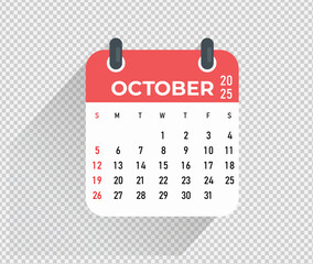 October Calendar Month vector illustration 2025