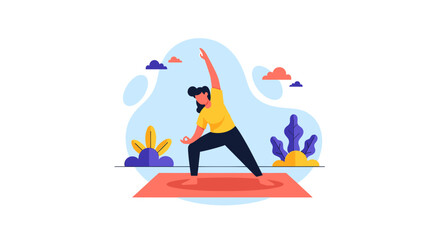 Fototapeta premium An illustration of a woman gracefully performing a yoga pose on a mat, embodying balance, flexibility, and a serene approach to health and wellness.