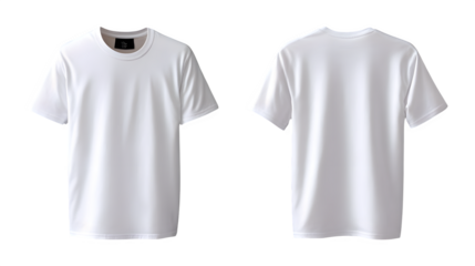 White concert T-shirt with tour dates on back, folded to show both front and back designs, isolated on transparent background
