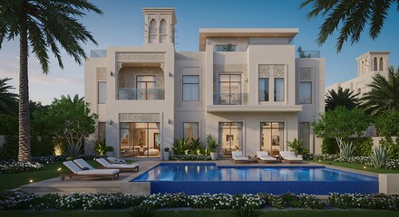 Grand Dubai home exterior enhanced by urban townhouse with sleek contemporary facade