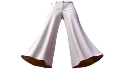 White flared pants, 70s retro style, stretchy fabric, laid flat, isolated on transparent background