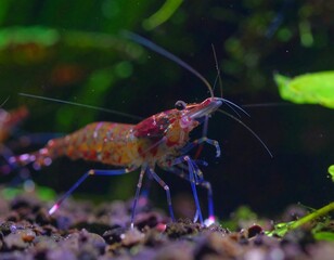 Close-up of a vibrant shrimp in an aquarium