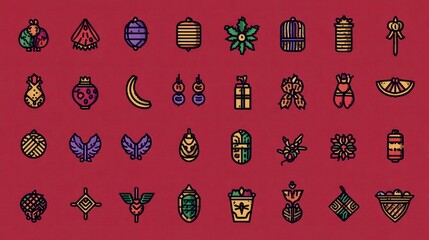 Colorful pixel art icons of various objects