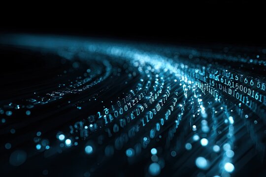 Abstract digital stream of light-blue binary code