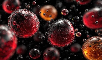 Red and dark spheres, microscopic, abstract