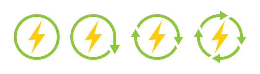 Energy vector icon with arrow. Recycling and renewable energy reduction sign on a white background. Vector Illustration
