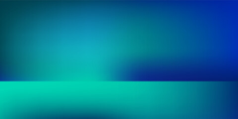 Modern blue-green gradient studio room, abstract background pattern, walls and floor reflect neon lights, dark tones simple abstract