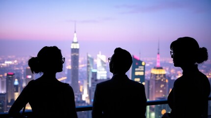 People and network, silhouette of people looking at a city to learn more about business