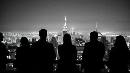 People and network, silhouette of people looking at a city to learn more about business