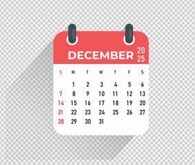 December Calendar Month vector illustration 2025