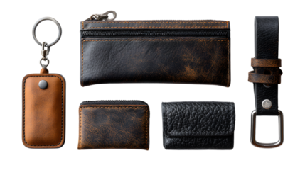 Securely organize your essentials with this stylish vintage leather accessory set featuring key pouch, coin purse, and belt loop.