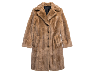 Faux Fur Trench Coat Flowing in Wind, Side Profile, Isolated on Transparent Background