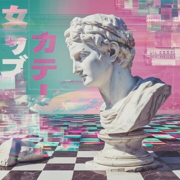Vaporwave Dream: Roman Bust Glitch Art