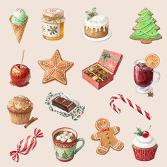 Hand-Drawn Holiday Food and Desserts Clipart Set
