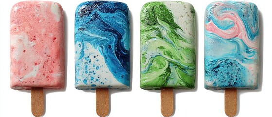Colorful marbled popsicles on sticks