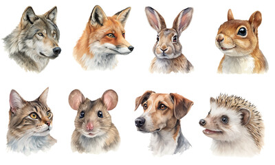 Watercolor Animal Portraits with Wolf, Fox and Hare