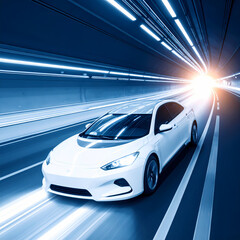 White car moving through tunnel