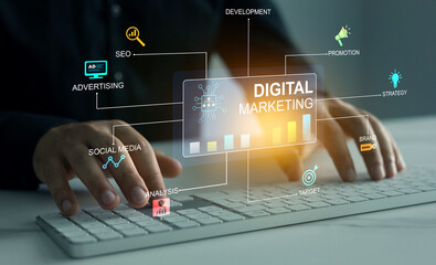 Digital marketing for promotion of products with social media, email, website and channel search...