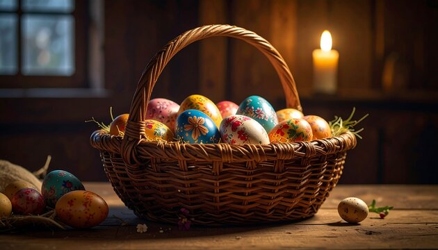 Basket of decorated Easter eggs