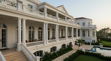 Fototapeta premium Sophisticated grand stylish breathtaking USA home exterior accented by urban townhouse with sleek contemporary facade