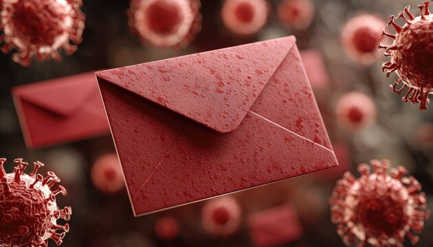 Red envelope amidst viral particles