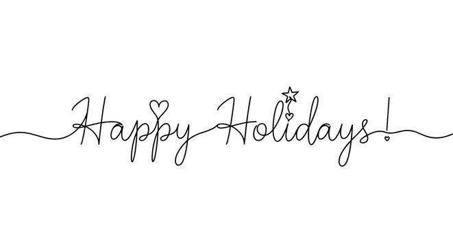 Handwritten "Happy Holidays!" text in elegant black script  