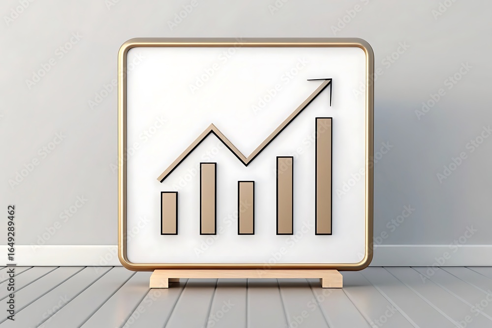 Poster a 3d rendering of a monitor displaying a bar graph with an arrow pointing upwards, symbolizing busin