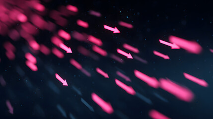 Dozens of glowing arrows in neon pink and dark blue floating in space on a tech-inspired background with cinematic depth