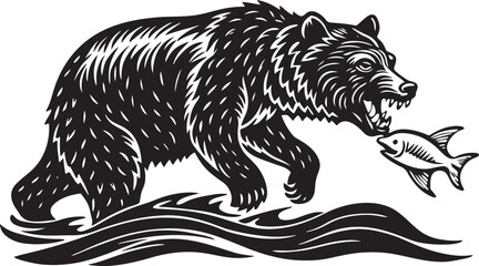 Vector illustration of a powerful brown bear head tattoo design